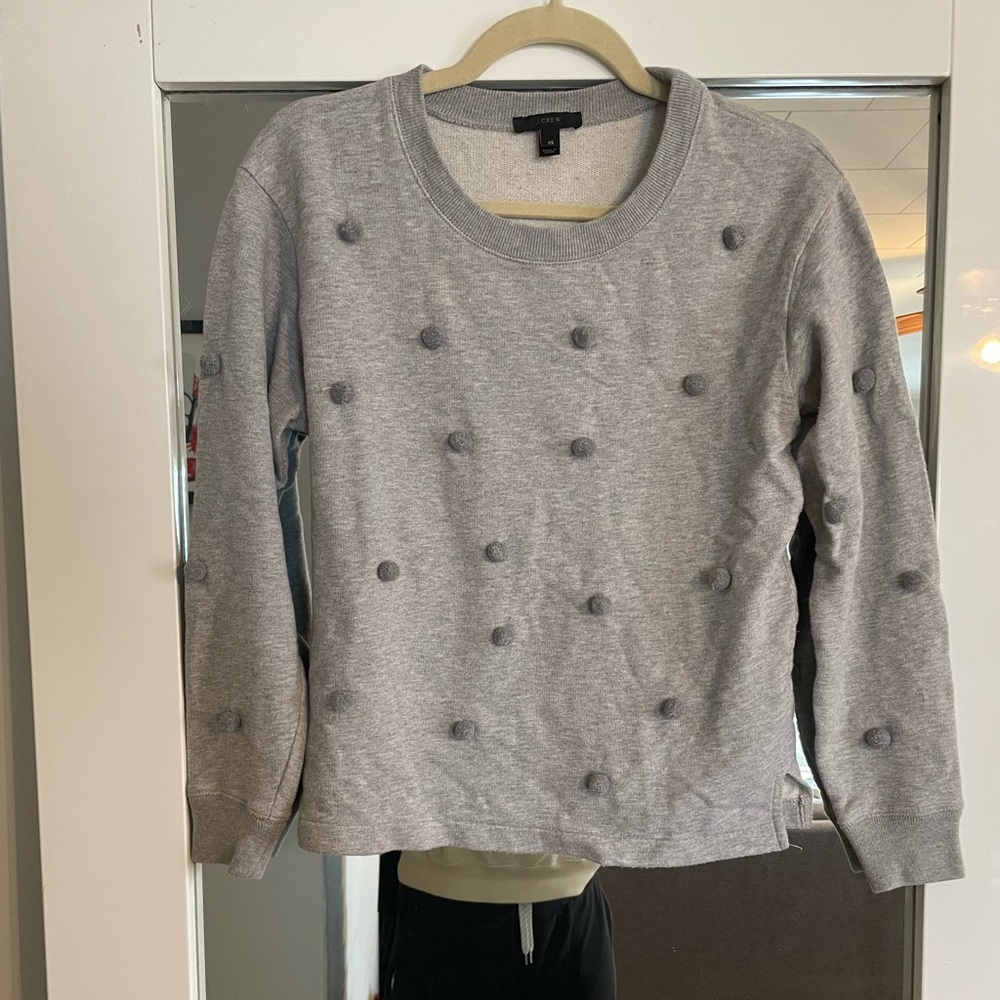 J. crew grey sweater with Pom poms size XS